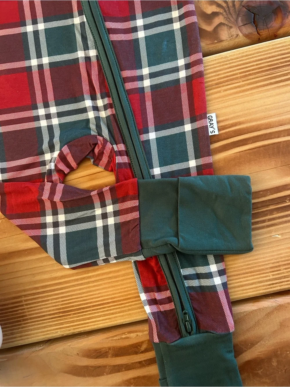 Family Plaid Zippered Kids One-Piece in Red and Green - Holiday Sleepwear